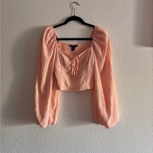 Forever 21 Orange and Pink Puff Sleeve Crop Blouse